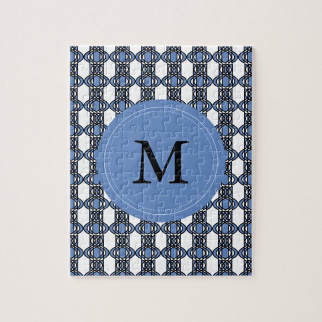 Mod Retro Monogram Blue Abstrakt Scarab Muster Puzzle (Vertikal)