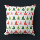 Mod Rot und Grün Kissen<br><div class="desc">Ein fröhliches und modernes Weihnachtsverpackungs-Set mit 3 Urlaubsmustern. Ein Retro,  ein Weihnachtsbaummuster aus der Mitte des Jahrhunderts,  ein Schneeflockendesign und ein diagonales,  kantiges Streifen-Muster. Die Farben sind rot,  rosa,  lila grün und dunkelgrün.</div>