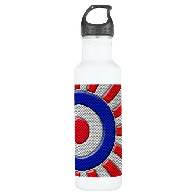 Mod Roundel Sunburst Design im Carbon Fibre Stil Trinkflasche (Vorderseite)