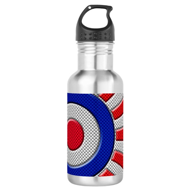 Mod Roundel Sunburst Design im Carbon Fibre Stil Trinkflasche (Vorderseite)