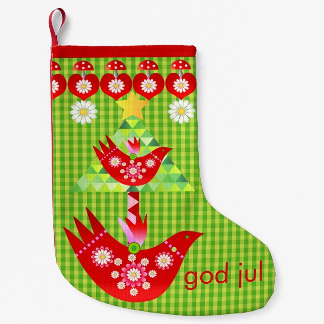 Mod Scandi Holiday Bird Strumpf Kleiner Weihnachtsstrumpf (Vorderseite)