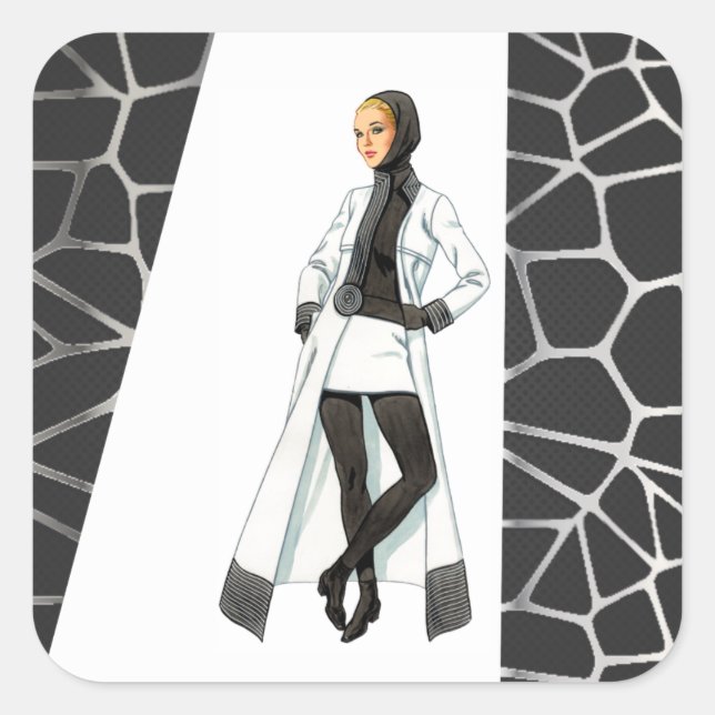 Mod Schwarz-Weiß-Mini-Shirt aus der Mitte des Jahr Quadratischer Aufkleber (Vorderseite)