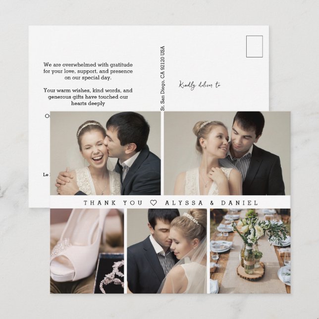 Mod Schwarz-weiß Wedding Foto Herzlichen Dank Postkarte (Vorne/Hinten)