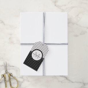 Mod-Schwarzweiss-Polka-Punkt-Monogramm mit Namen Geschenkanhänger
