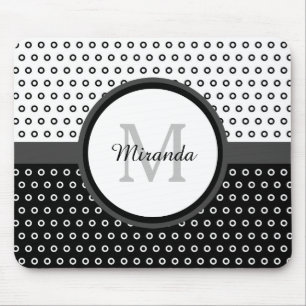 Mod-Schwarzweiss-Polka-Punkt-Monogramm mit Namen Mousepad
