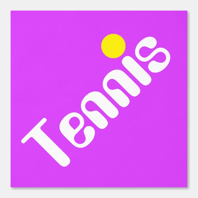 Mod Slant, hellgelber TENNIS-Text auf hellrosa Tapete (Vorderseite)