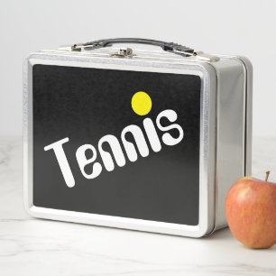 Mod Slant, weißer, gelber TENNIS-Text auf Cool sch Metall Brotdose