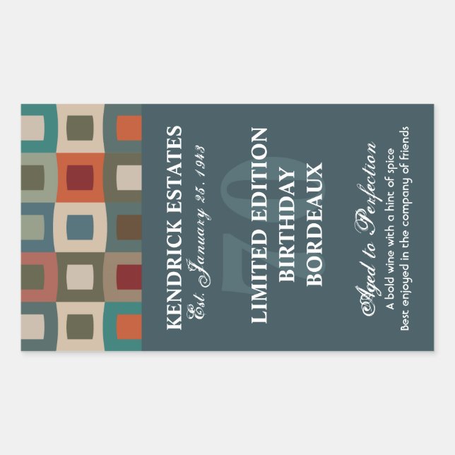 Mod Squares Birthday Wine - Blau (750 ml) Rechteckiger Aufkleber (Vorderseite)