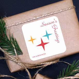Mod Stars, Mittelalter Moderner Retro Weihnachten Quadratischer Aufkleber