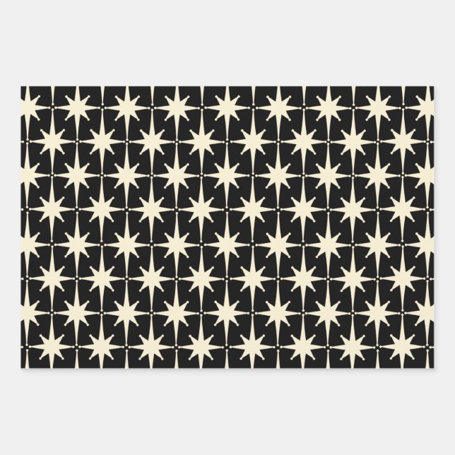 Mod-Sternexplosionen des Atomalters in Creme und B Geschenkpapier Set (Vorderseite)