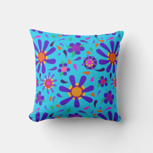 Mod Style Purple Flowers auf Aqua Blue Kissen