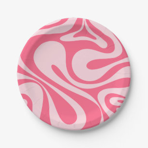 Mod Swirl Retro Modernes Abstraktes Muster Rosa Pappteller