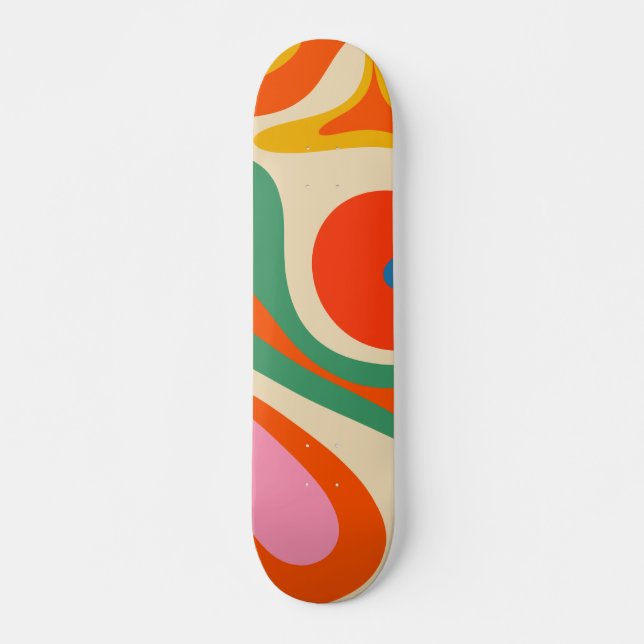 Mod Swirl Retro Trippy Abstraktes Muster Skateboard (Vorne)