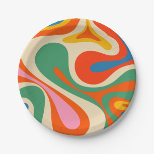 Mod Swirl Retro Trippy Farbige Abstrakte Muster Pappteller