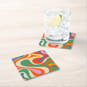 Mod Swirl Retro Trippy Farbige Abstrakte Muster Rechteckiger Pappuntersetzer