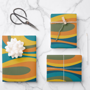 Mod Thang Trippy Retro Modern Multi Color Abstrakt Geschenkpapier Set