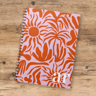 Mod Tropical Boho Pink + Orange Muster Monogramm Notizblock