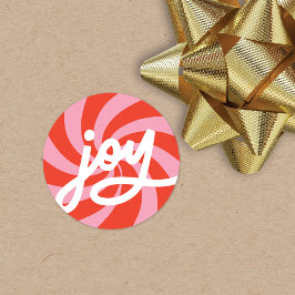 Mod Wavy Groovy Christmas Pink Red Joy Script Runder Aufkleber