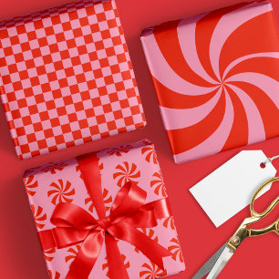 Mod Wavy Groovy Hippie Retro Weihnachten Rosa Rot Geschenkpapier Set