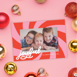 Mod Wavy Retro Rosa Weihnachts-Foto Feiertagskarte