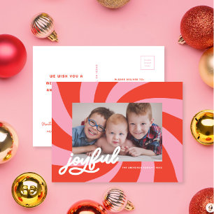 Mod Wavy Retro Rosa Weihnachts-Foto Feiertagspostkarte