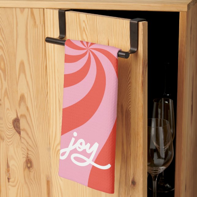 Mod Wavy Retro Weihnachts Candy Pink Red Holiday Geschirrtuch (Drittel gefaltet)