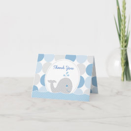 Mod Whale Baby Boy Dusche Blue & Grey Dots Vielen  Dankeskarte