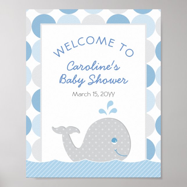 Mod Whale Baby Dusche Blue Gray Dekoration Begrüßu (Vorne)