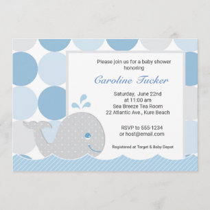 Mod Whale Baby Shower Einladung - Blau & Grau
