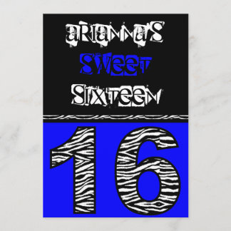 Mod Zebra Print 16 . Geburtstag [blau] Einladung