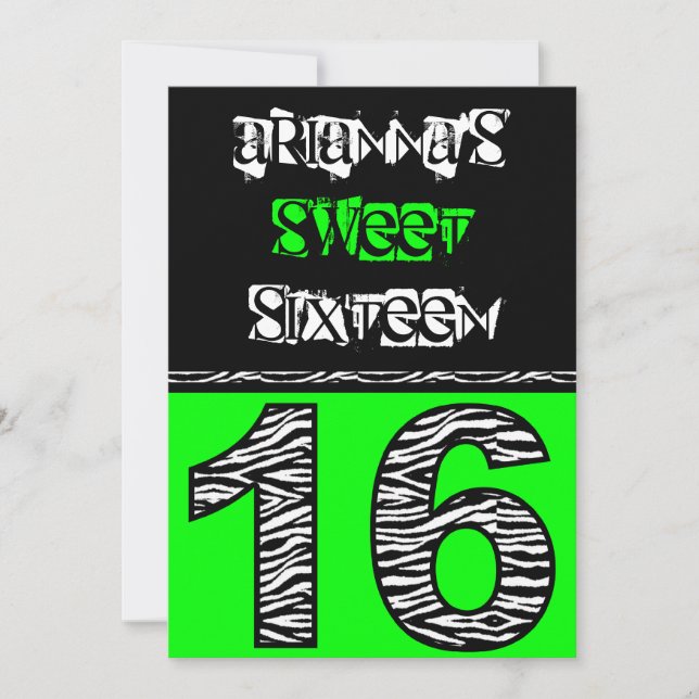 Mod Zebra Print 16 . Geburtstag [grün] Einladung (Vorderseite)