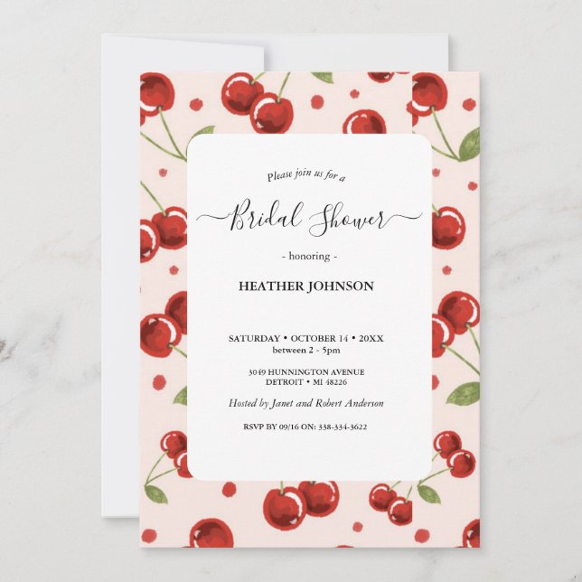 Moda Coquette Cherry en una gran ducha de novia Einladung (Vorderseite)