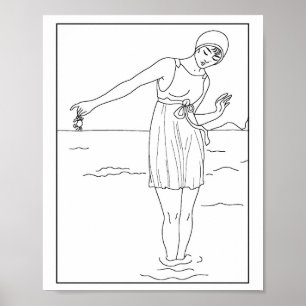 Mode 1913 Damen-Badebekleidung Ozean Wasser Poster