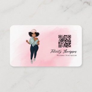 Mode Afro Fitness Trainerin Mädchen QR Code Visitenkarte