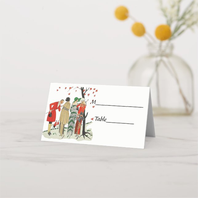 Mode aus den 20er Jahren für die Foxenjagd verklei Platzkarte (Rückseite)