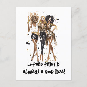 Mode-Besties-Mädchen in Leopard und Schwarz auf ei Postkarte