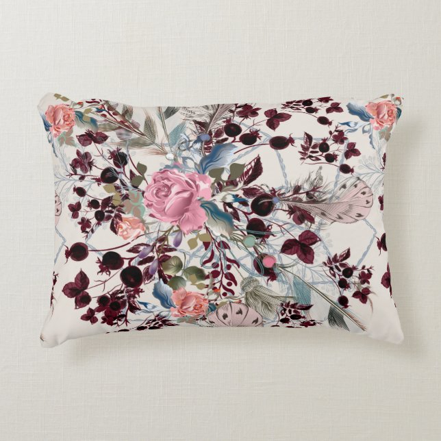 Mode-boho-Illustration mit Rose-Blume und p Dekokissen (Vorderseite)