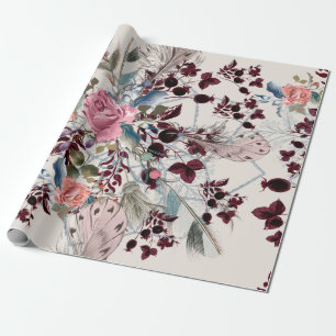 Mode-boho-Illustration mit Rose-Blume und p Geschenkpapier