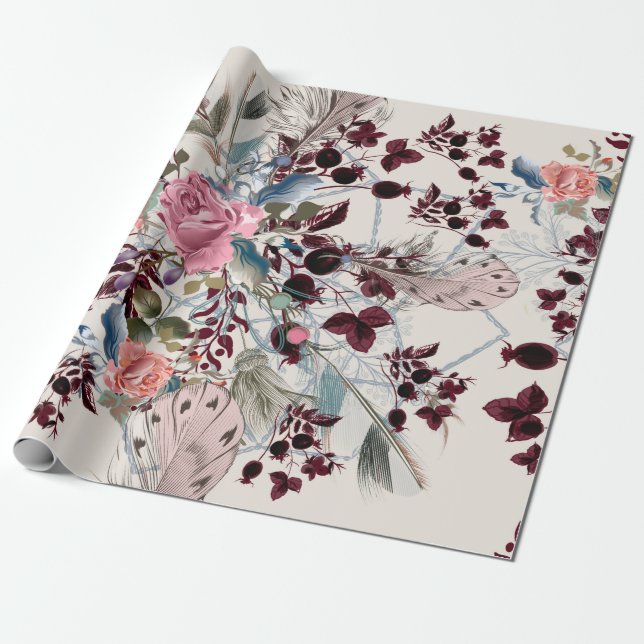 Mode-boho-Illustration mit Rose-Blume und p Geschenkpapier (Ungerollt)