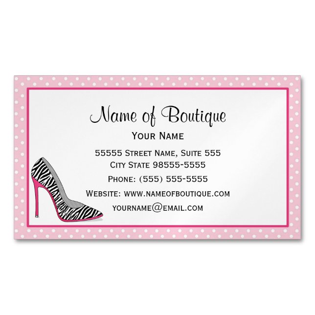 Mode Boutique Rosa und Schwarz Zebra Stilettos Magnetische Visitenkarte (Vorderseite)