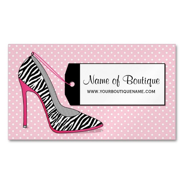 Mode Boutique Rosa Zebra Druckschuhe Magnetische Visitenkarte (Vorderseite)