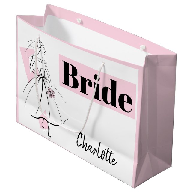 Mode Bride Pink Braun Geschenk Tasche große rosa Geschenktüte (Vorderseite Schrägansicht)