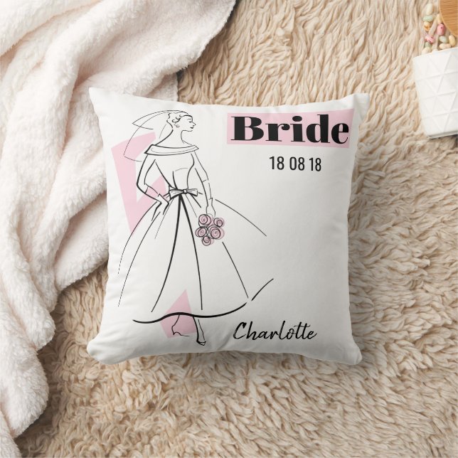 Mode Bride Pink Bride Datum Name pink zurück Kissen (Decke)