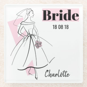 Mode Bride Pink Bride Datum Name Untersetzer Glas