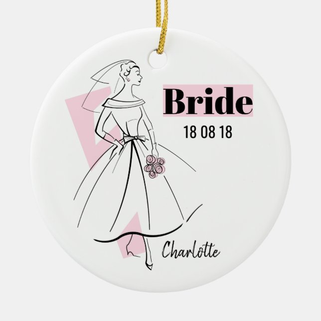 Mode Bride Pink Bride Datum Name Verzierung Keramik Ornament (Vorne)