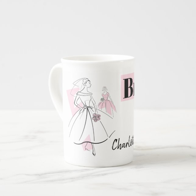 Mode Bride Pink Bride Name Knochen China Tasse (Vorderseite Links)