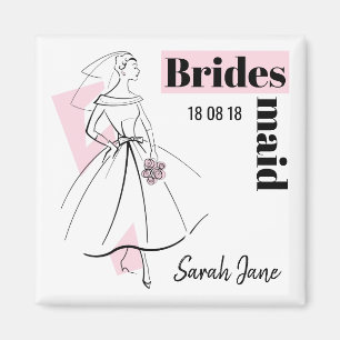 Mode Bride Pink Bridesmaid Datum Name Quadrat Magnet