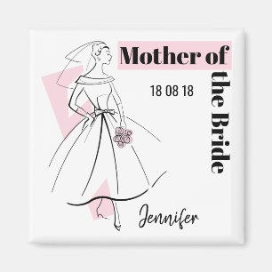 Mode Bride Pink Mother Bridge Date Name Square Magnet