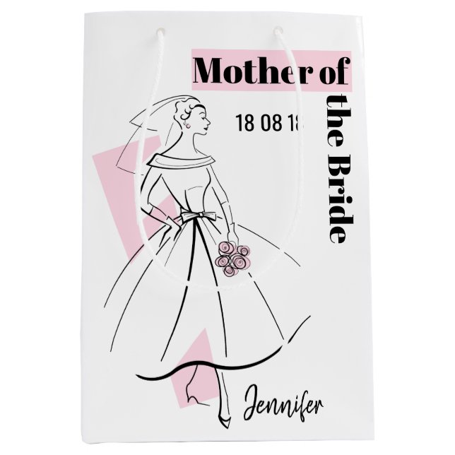 Mode Bride Pink Mutter der Braut Medium Mittlere Geschenktüte (Vorderseite)