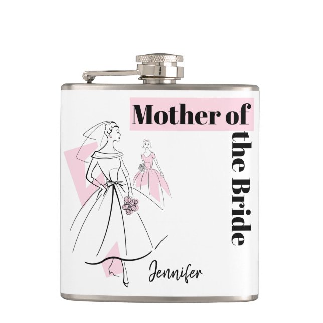 Mode Bride Pink Mutter der Bride Name Flasche Flachmann (Vorderseite)